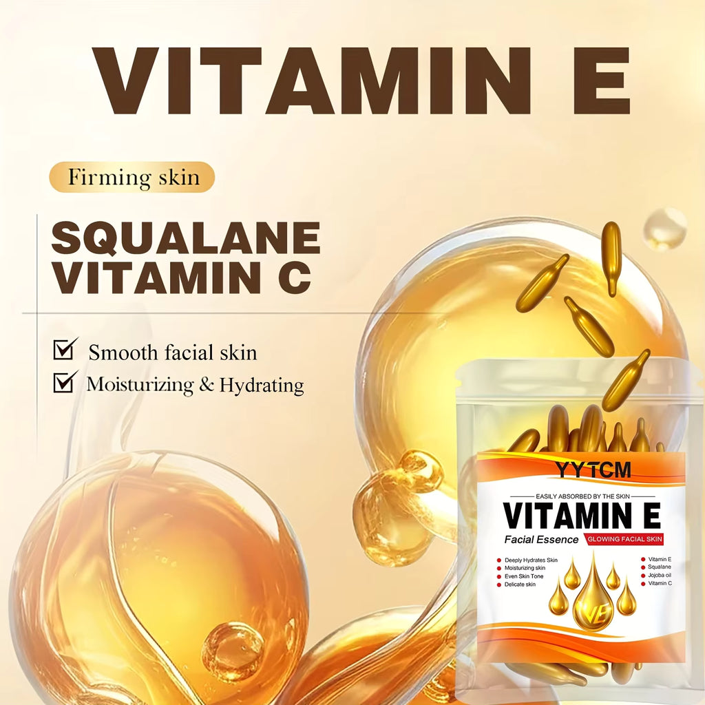 Vitamin E Moisturizing Capsule Essence with Squalane & Vitamin C, Hydrating & Brightening, 30 Capsules