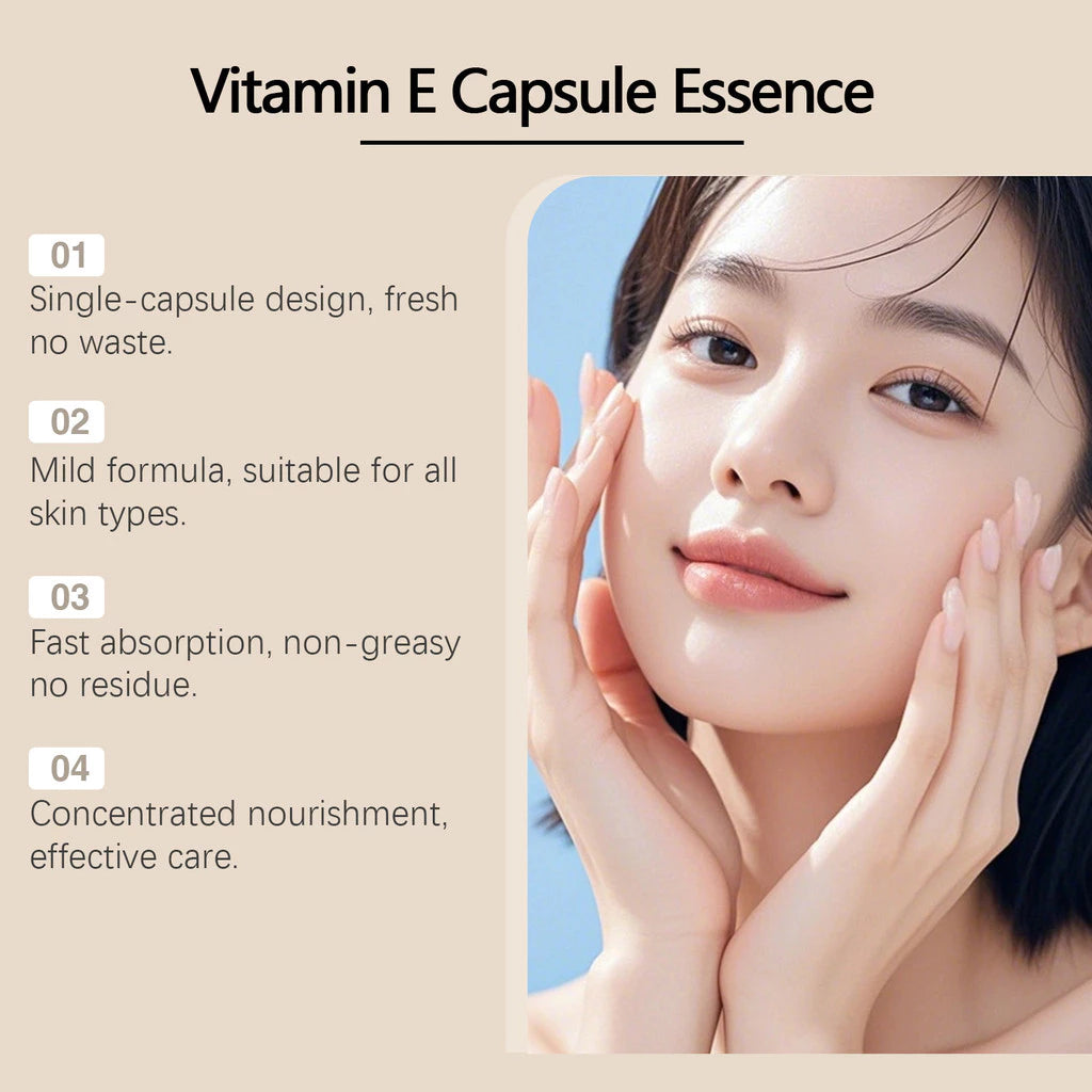 Vitamin E Moisturizing Capsule Essence with Squalane & Vitamin C, Hydrating & Brightening, 30 Capsules